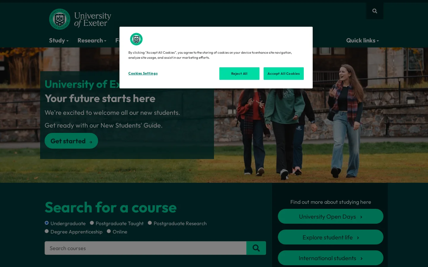 University of Exeter | A Global Top 150 University Homepage screenshot