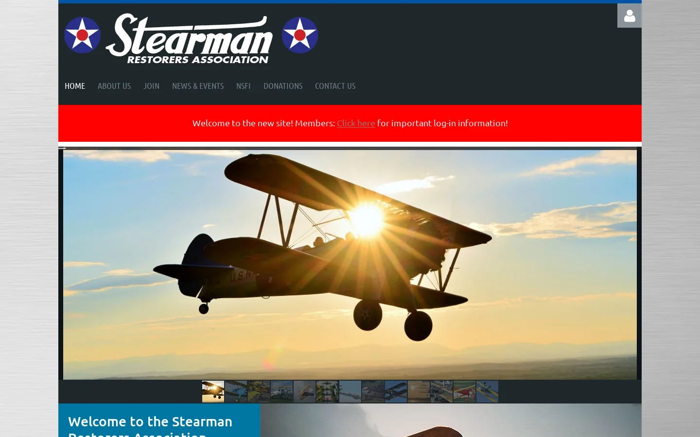 Stearman Restorers Association Homepage screenshot