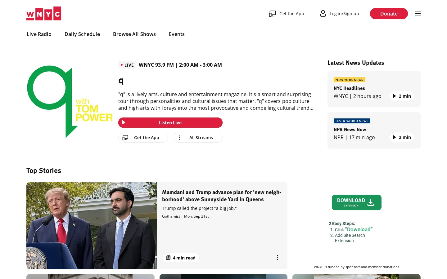 WNYC Homepage screenshot