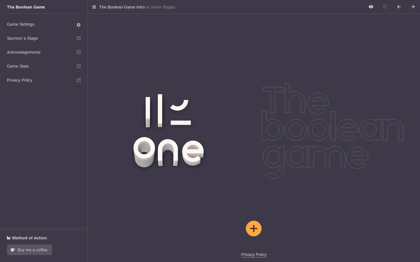 The Boolean Game Homepage screenshot