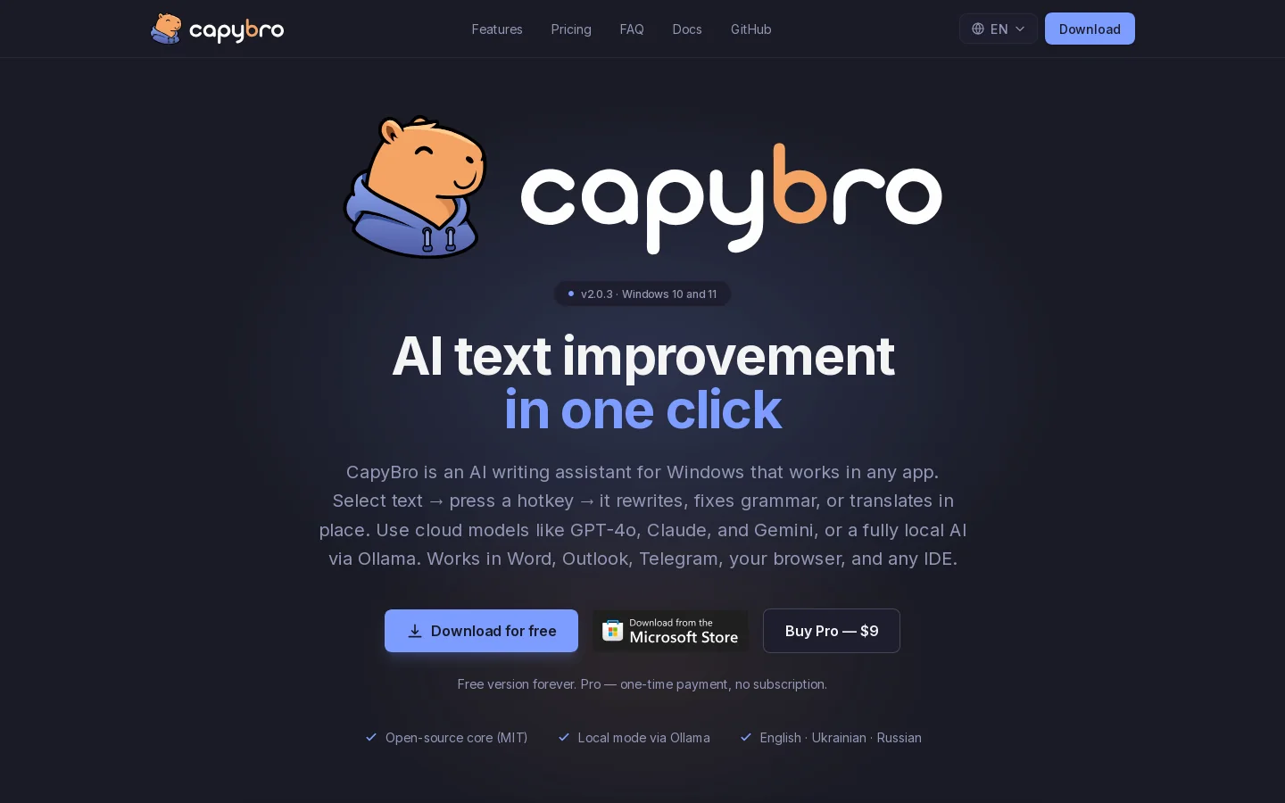 CapyBro Homepage screenshot