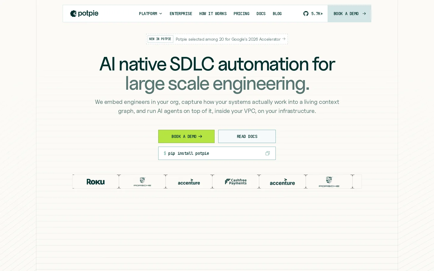Potpie Homepage screenshot