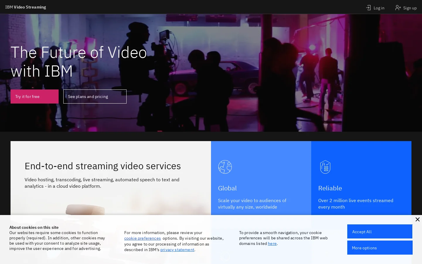 IBM Video Streaming Homepage screenshot