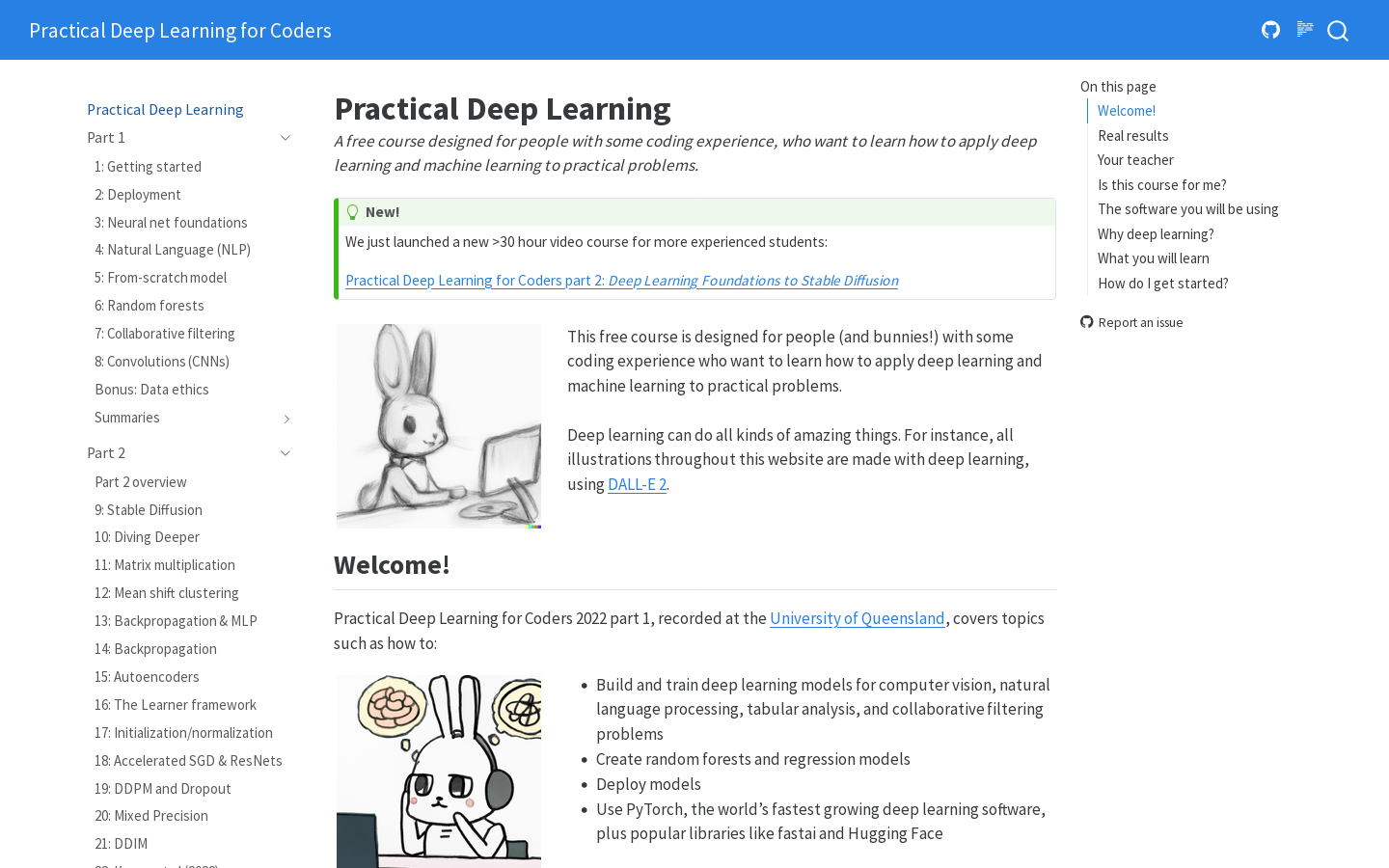 Practical Deep Learning for Coders - Practical Deep Learning Homepage screenshot