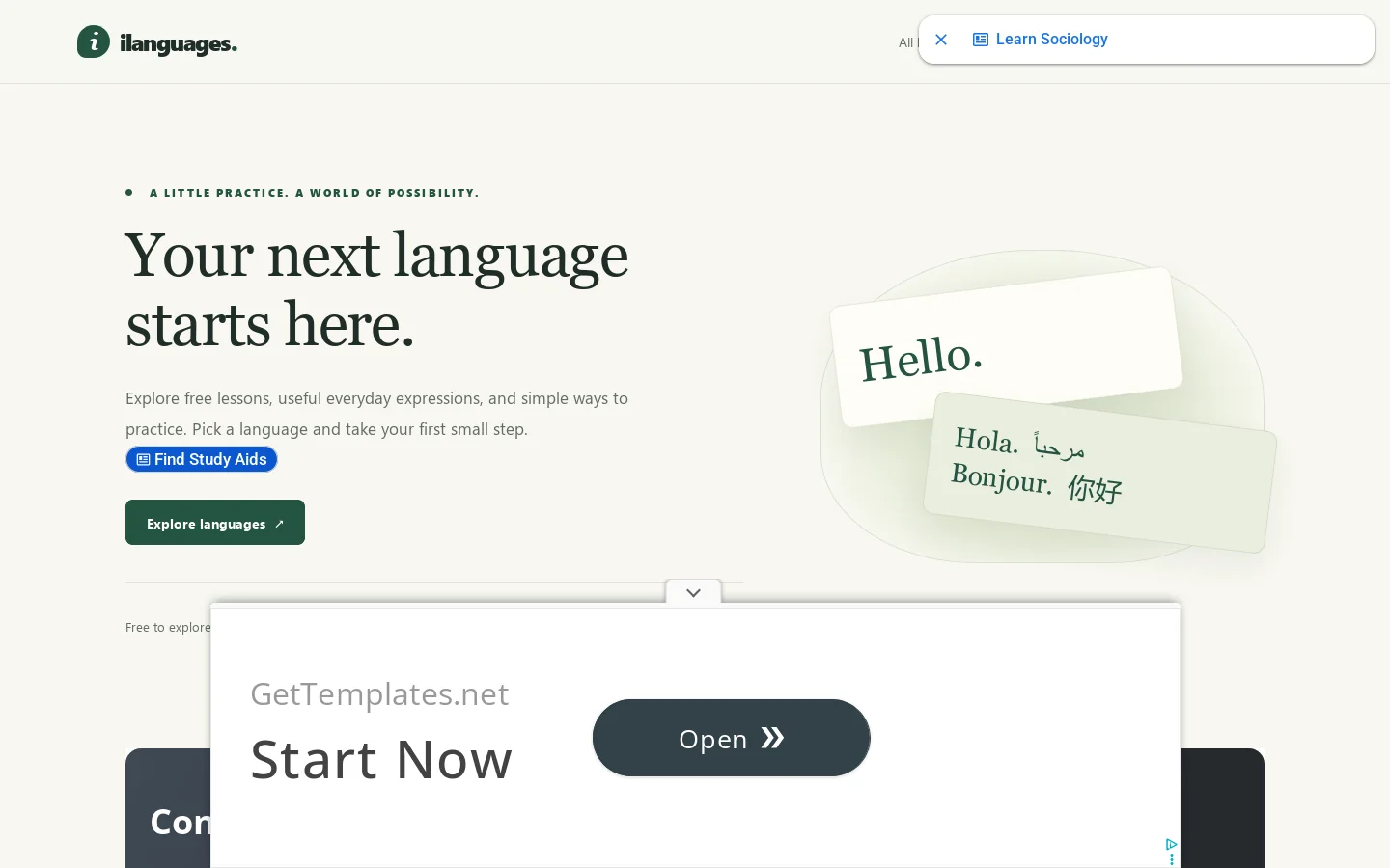 Learn 107 Languages Free | Vocabulary, Phrases & Practice Homepage screenshot