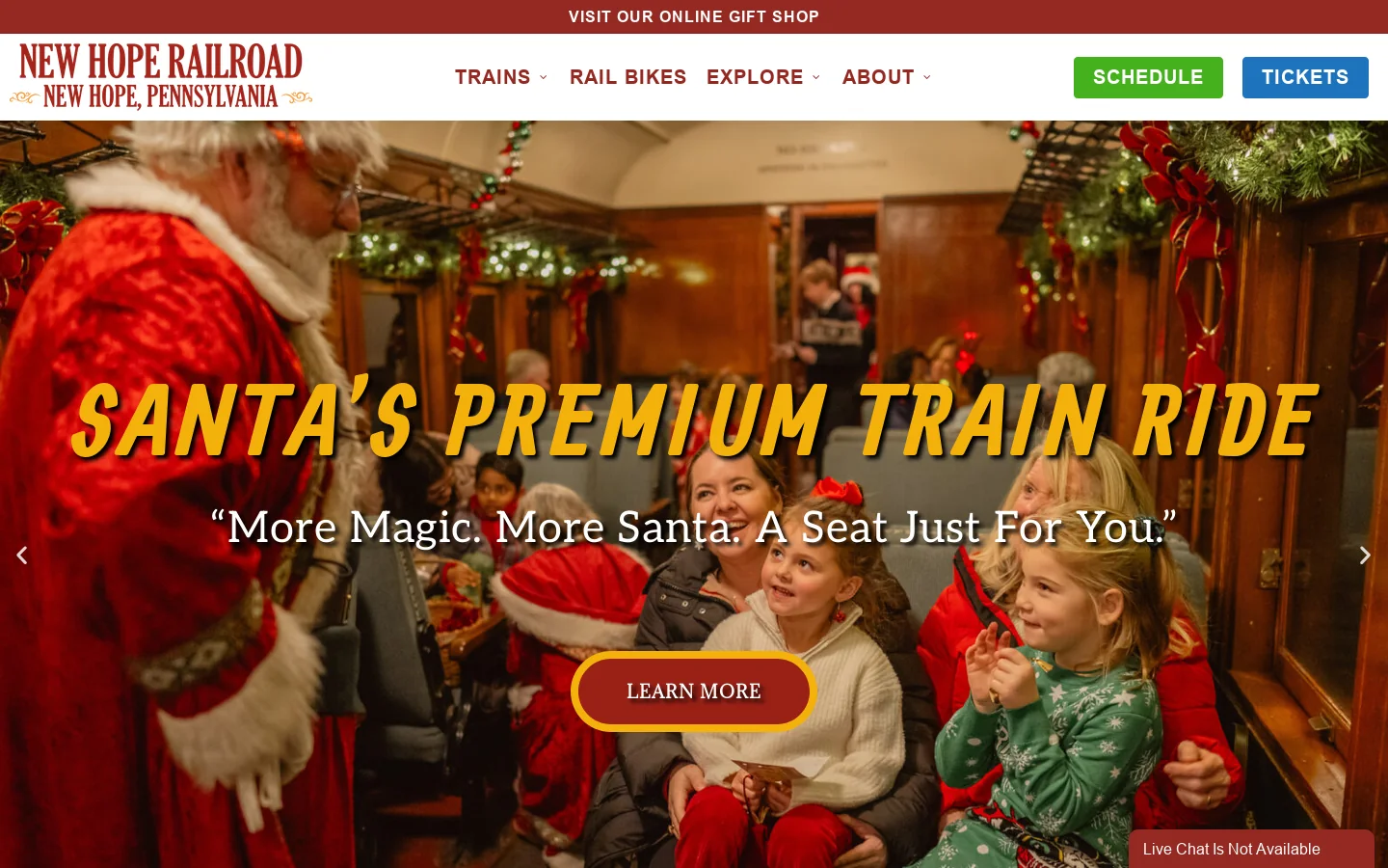 Train Excursions, Dinner Trains, Santa Train Rides in Pennsylvania Homepage screenshot