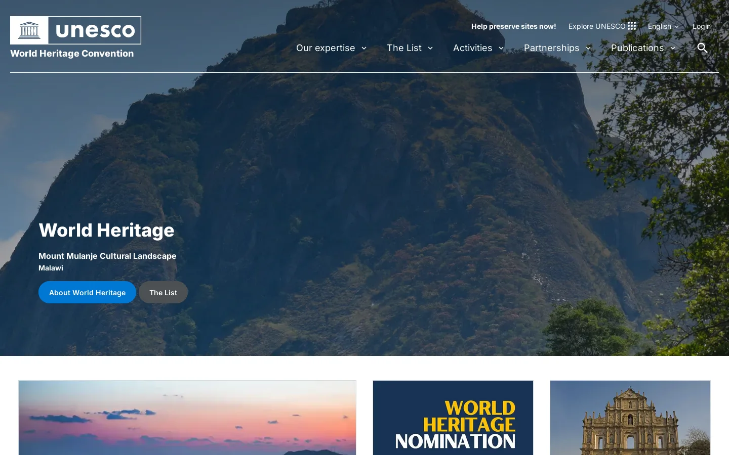 UNESCO World Heritage Centre Homepage screenshot
