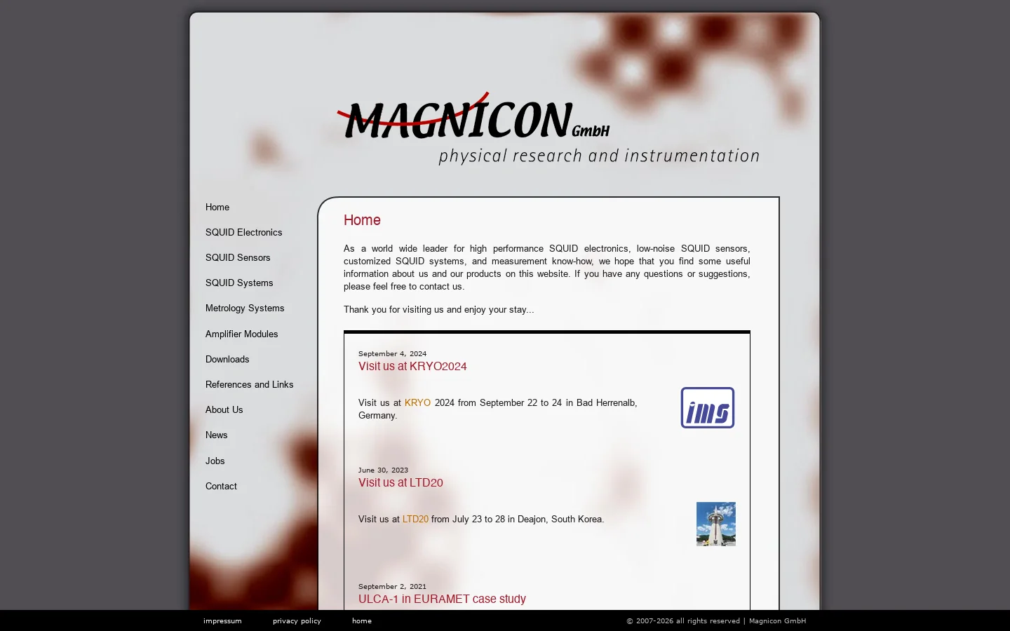 Magnicon Research and Instrumentation Homepage screenshot