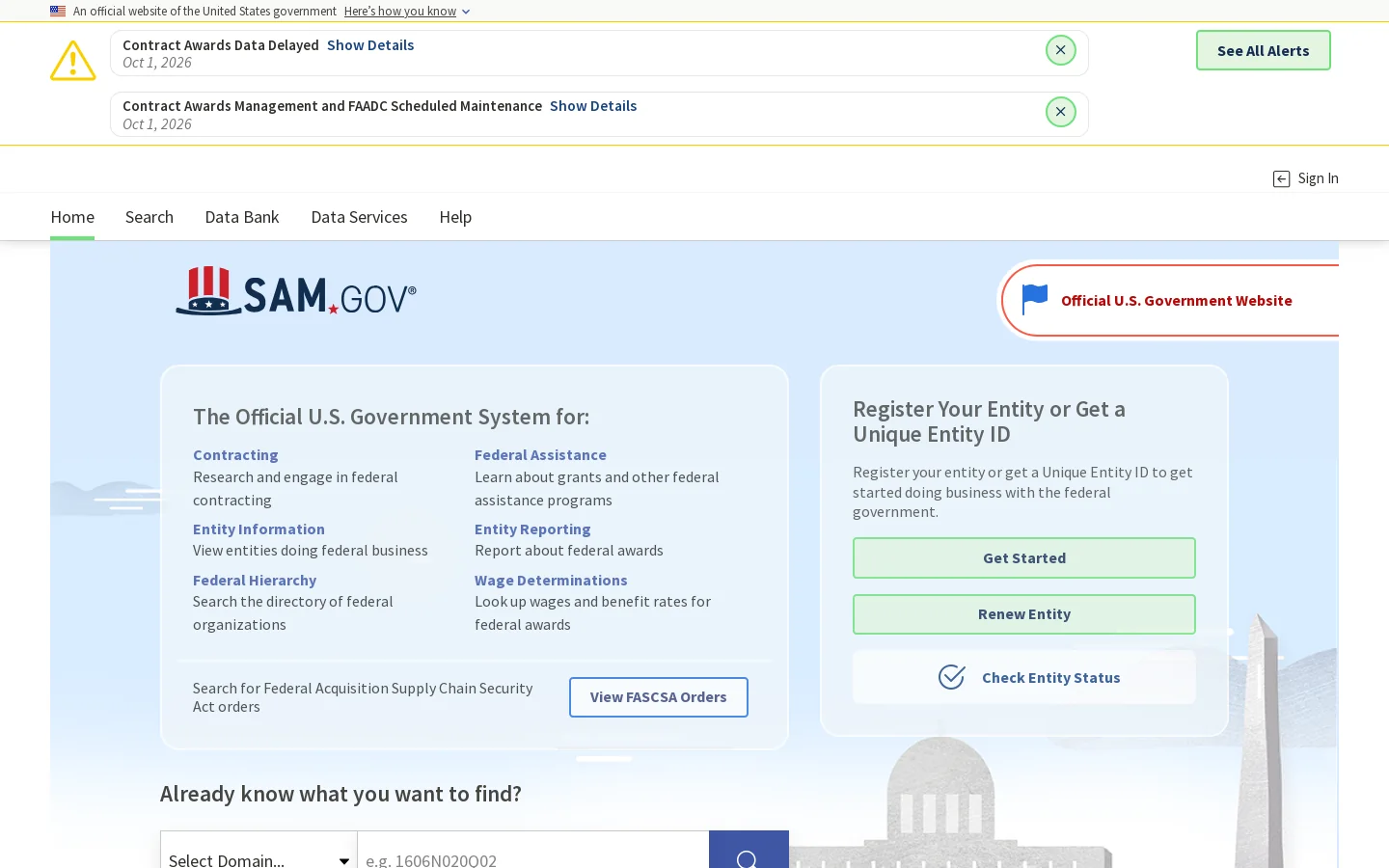 SAM.gov Homepage screenshot
