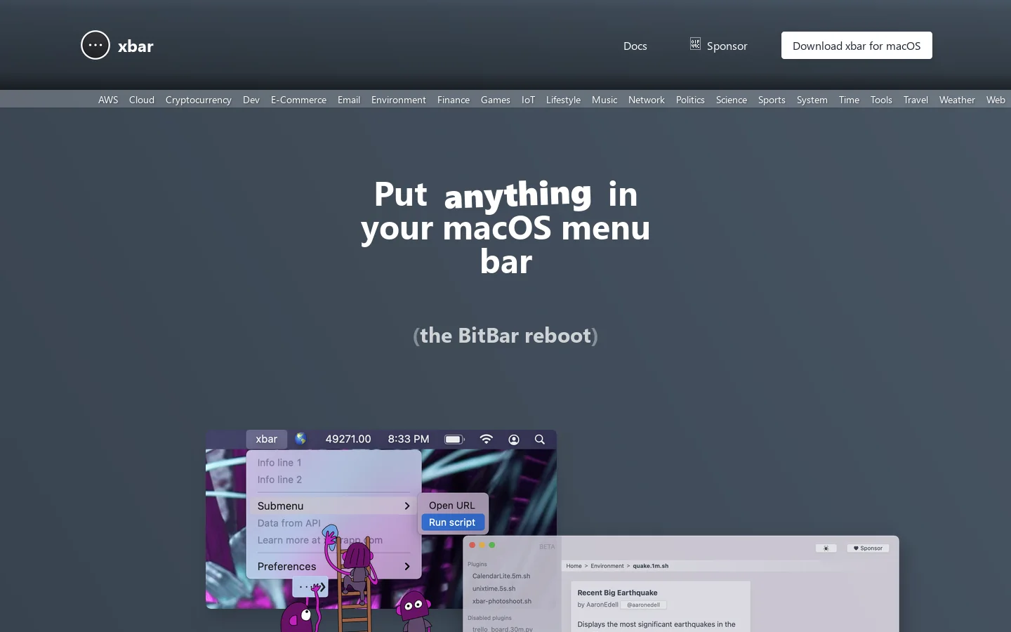 Welcome to xbar Homepage screenshot
