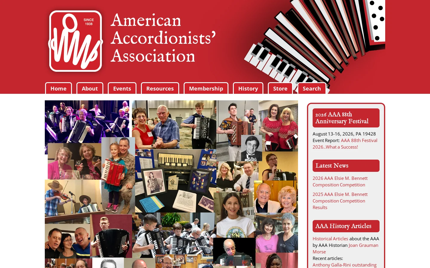 American Accordionists' Association Homepage screenshot