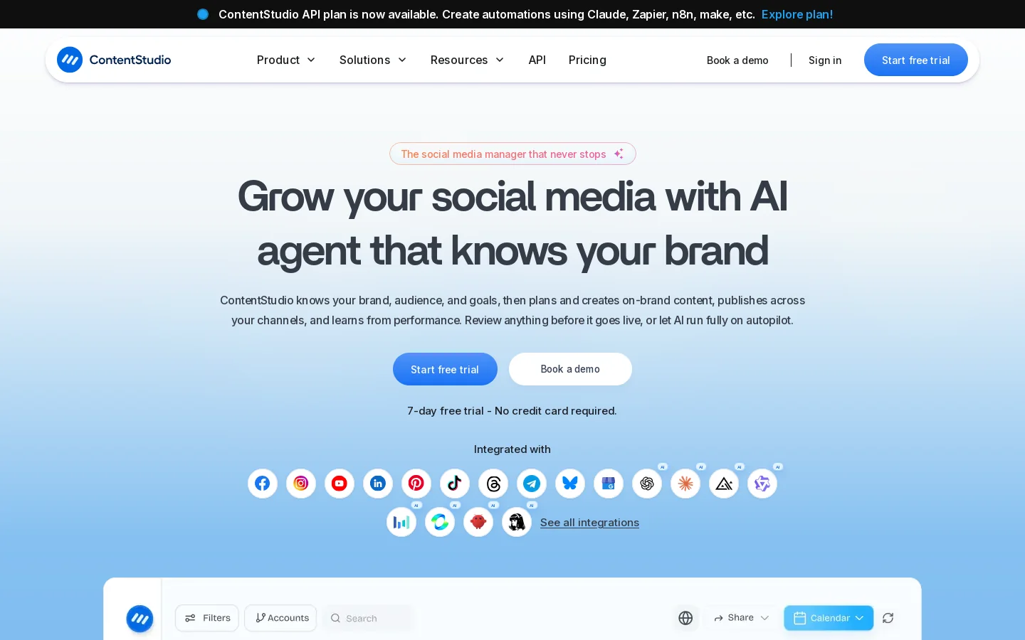 ContentStudio Homepage screenshot
