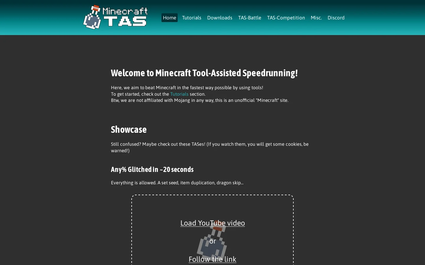 Minecraft TAS Homepage screenshot