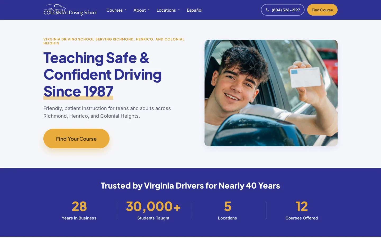 Colonial Driving School Homepage screenshot