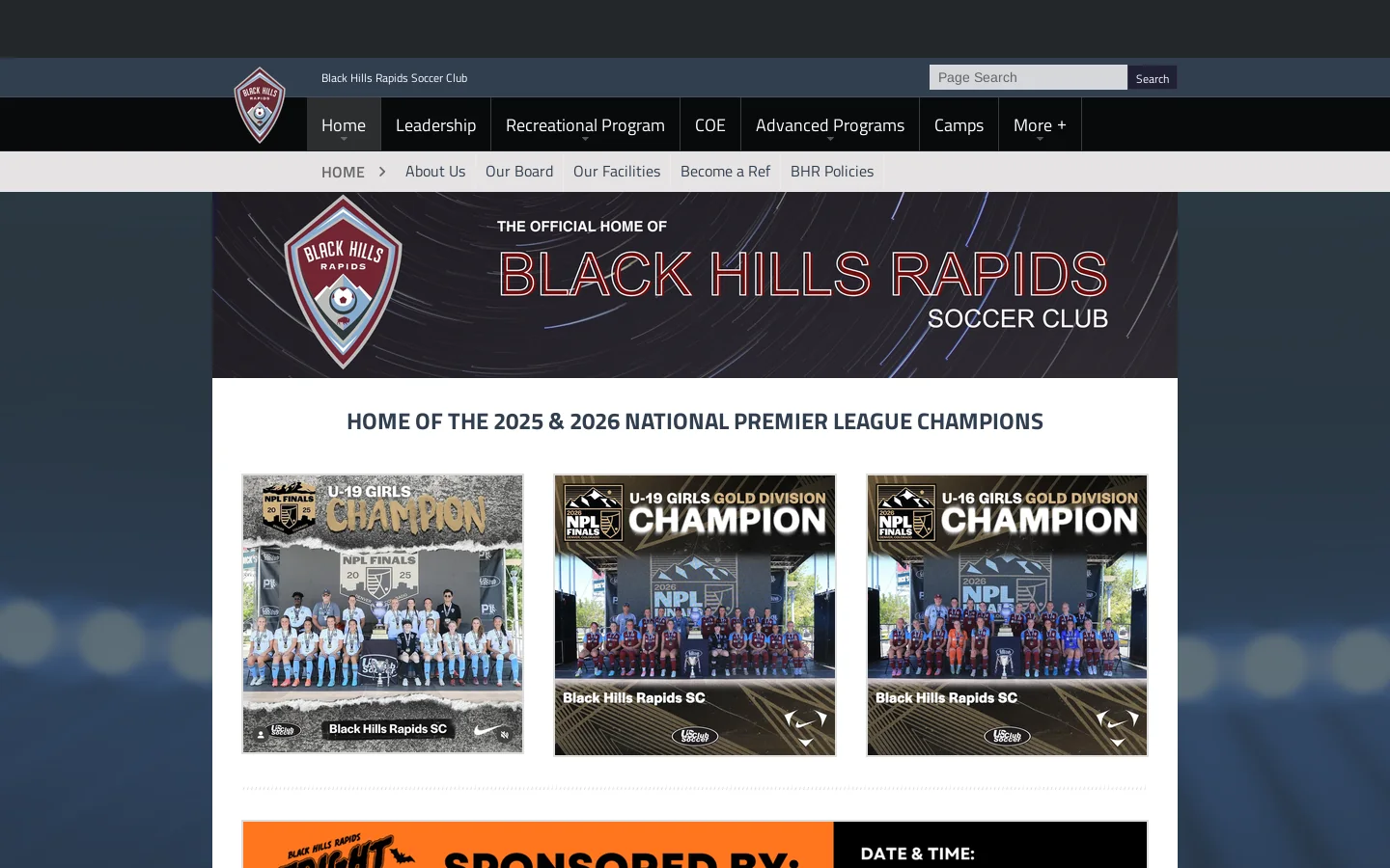 Black Hills Rapids Soccer Club Homepage screenshot