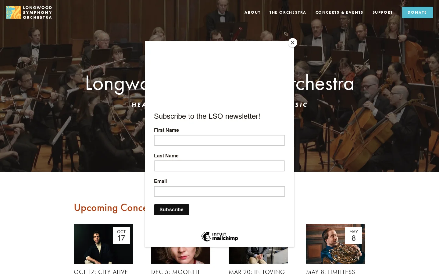 Longwood Symphony Orchestra Homepage screenshot