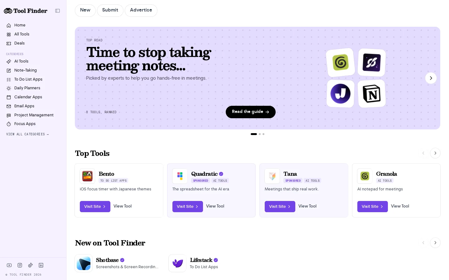 Tool Finder Homepage screenshot
