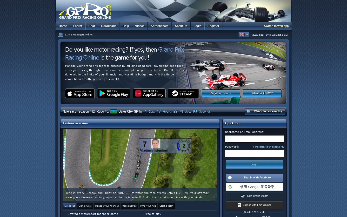 Grand Prix Racing Online - A free online F1 manager game Homepage screenshot