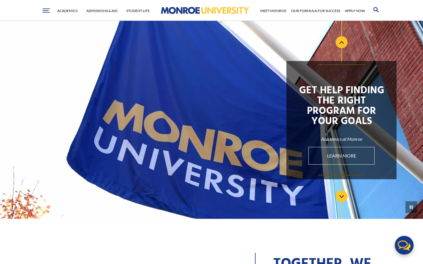Monroe University Homepage screenshot
