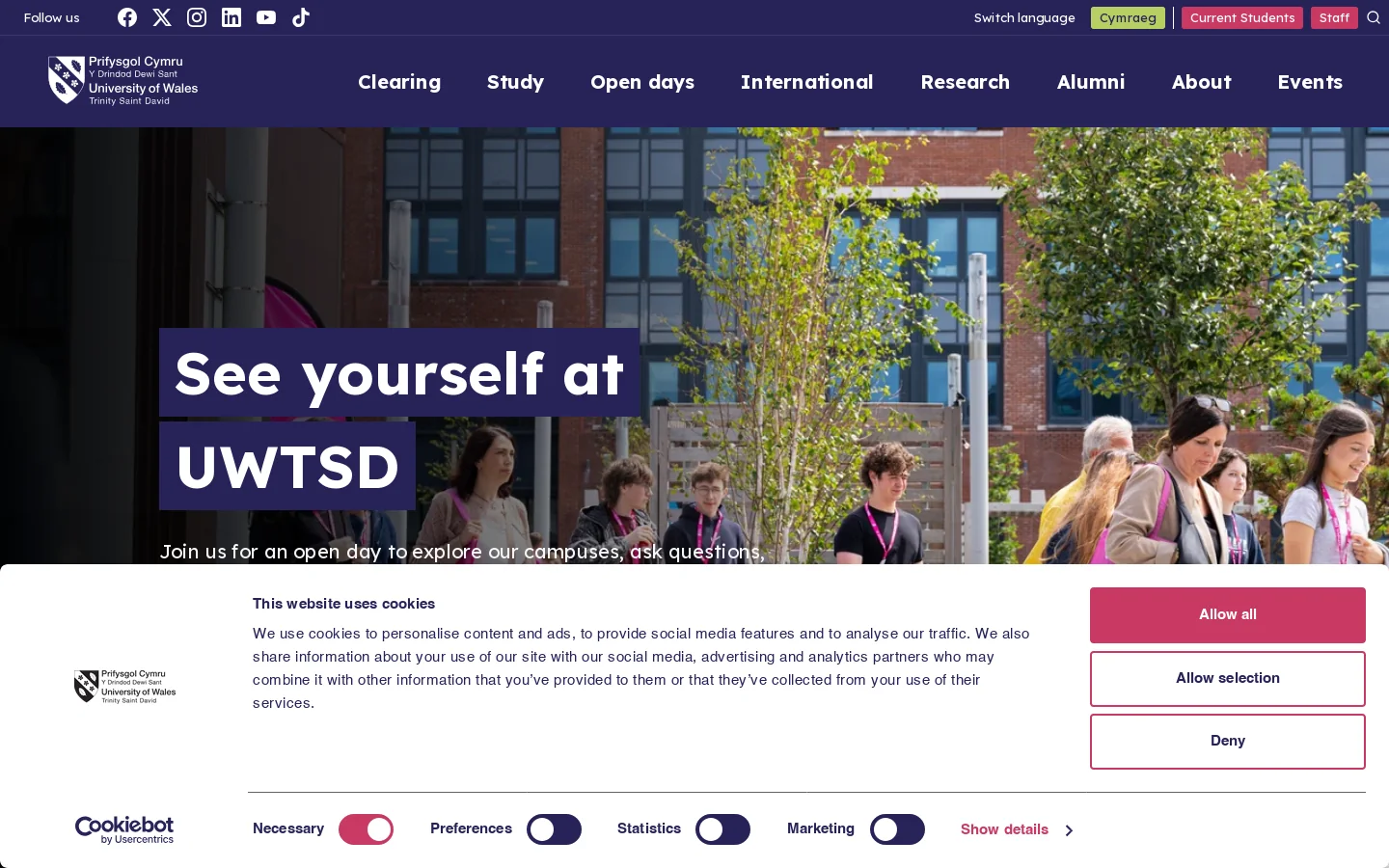 Homepage | University of Wales Trinity Saint David Homepage screenshot