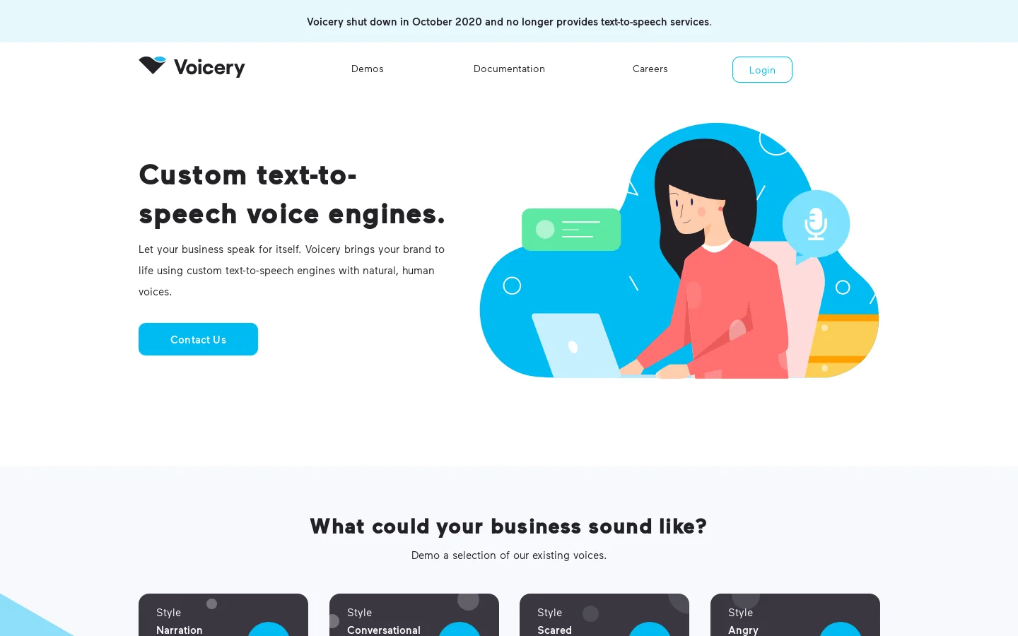 Voicery Text-to-Speech Homepage screenshot