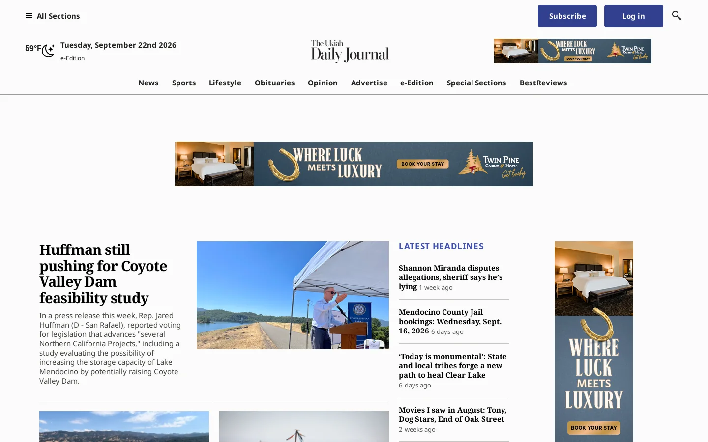 Ukiahdailyjournal.com covers local news in Mendocino County, California. Keep up with all business, local sports, outdoors, local columnists and more Homepage screenshot