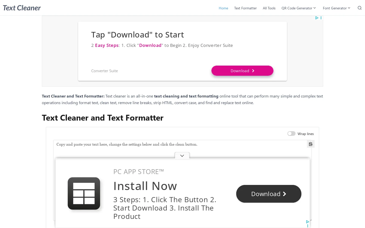 Text Cleaner Homepage screenshot