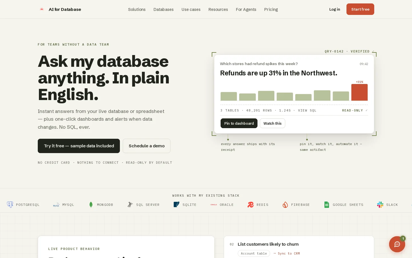 AI for Database Homepage screenshot