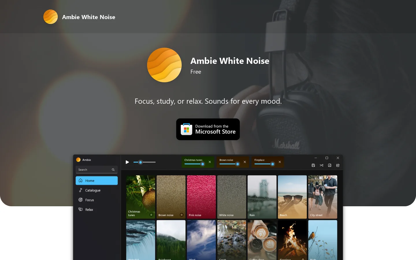 Ambie White Noise Homepage screenshot