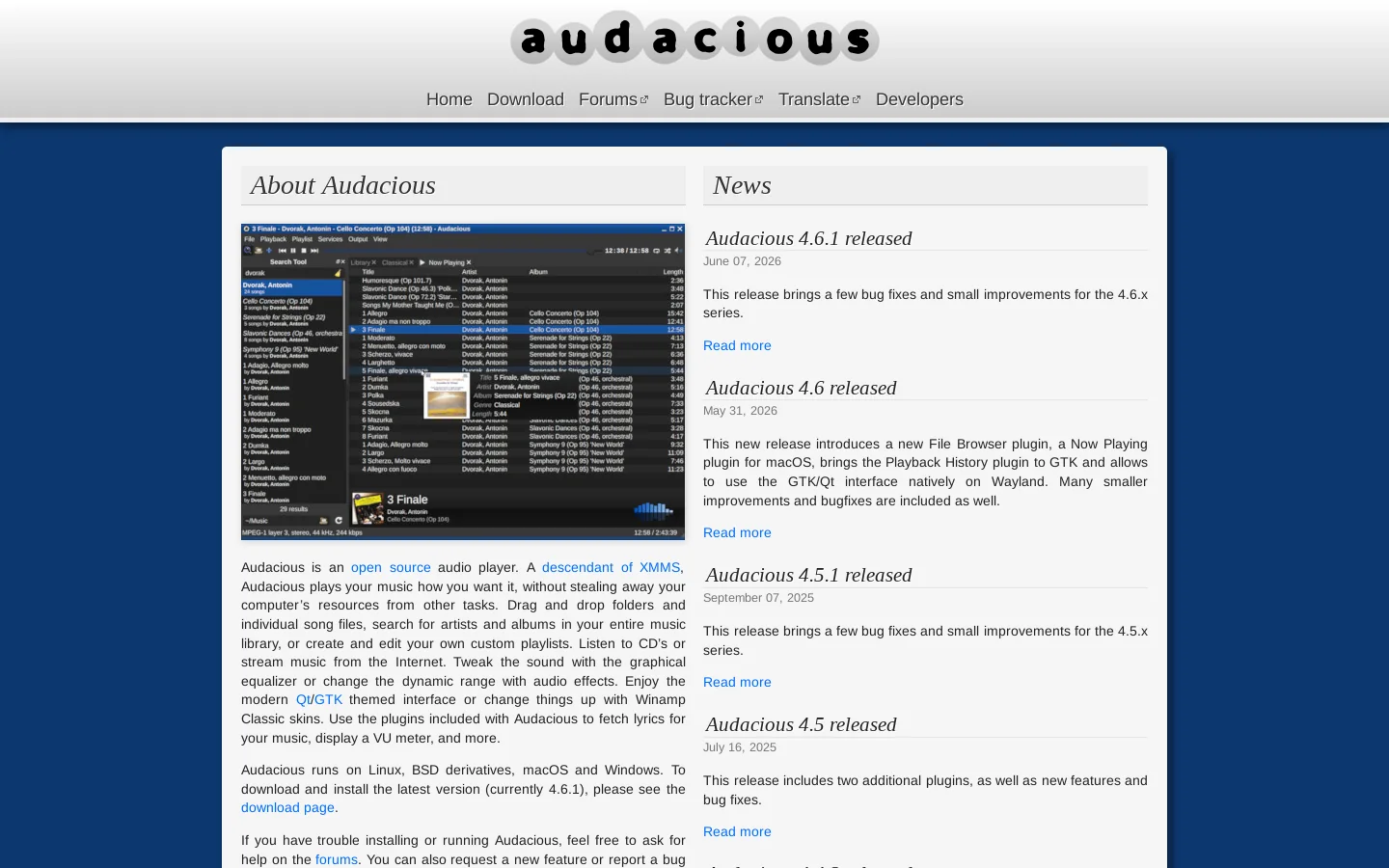 Audacious - An Advanced Audio Player Homepage screenshot
