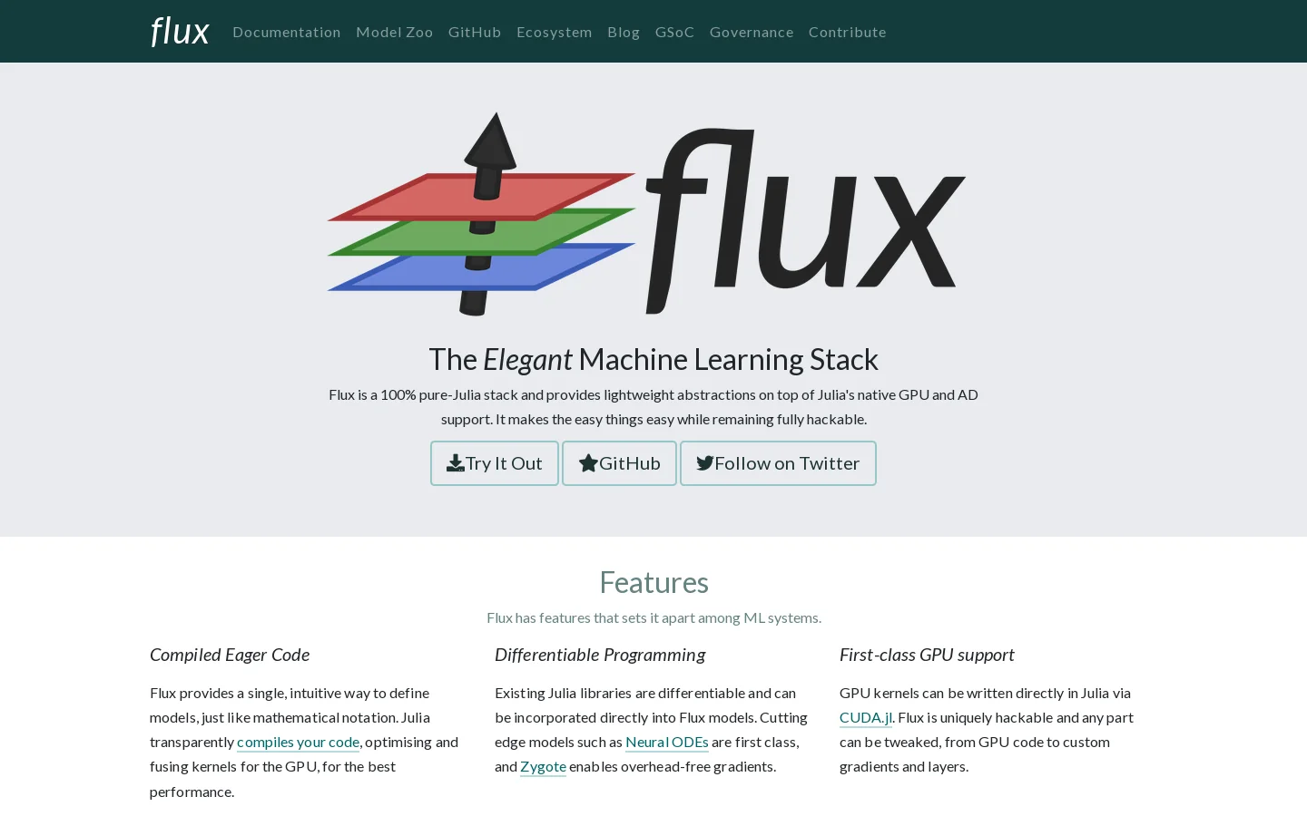 Flux – Elegant ML Homepage screenshot