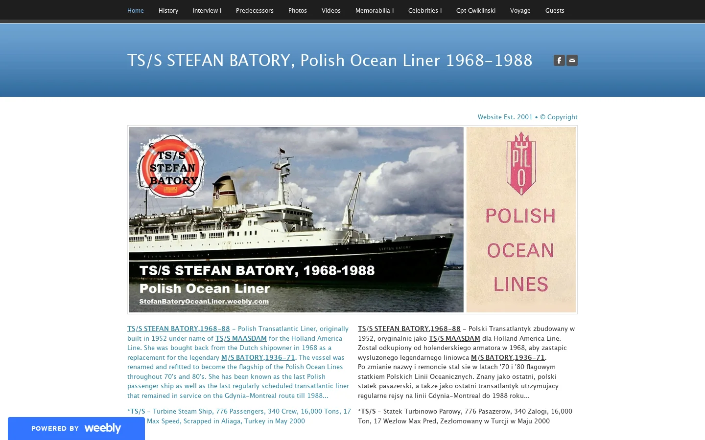 TS/S STEFAN BATORY, Polish Ocean Liner 1968-1988 - TSS STEFAN BATORY, 1968/ 1988 - Polish Ocean Liner/ Polski Transatlantyk Homepage screenshot