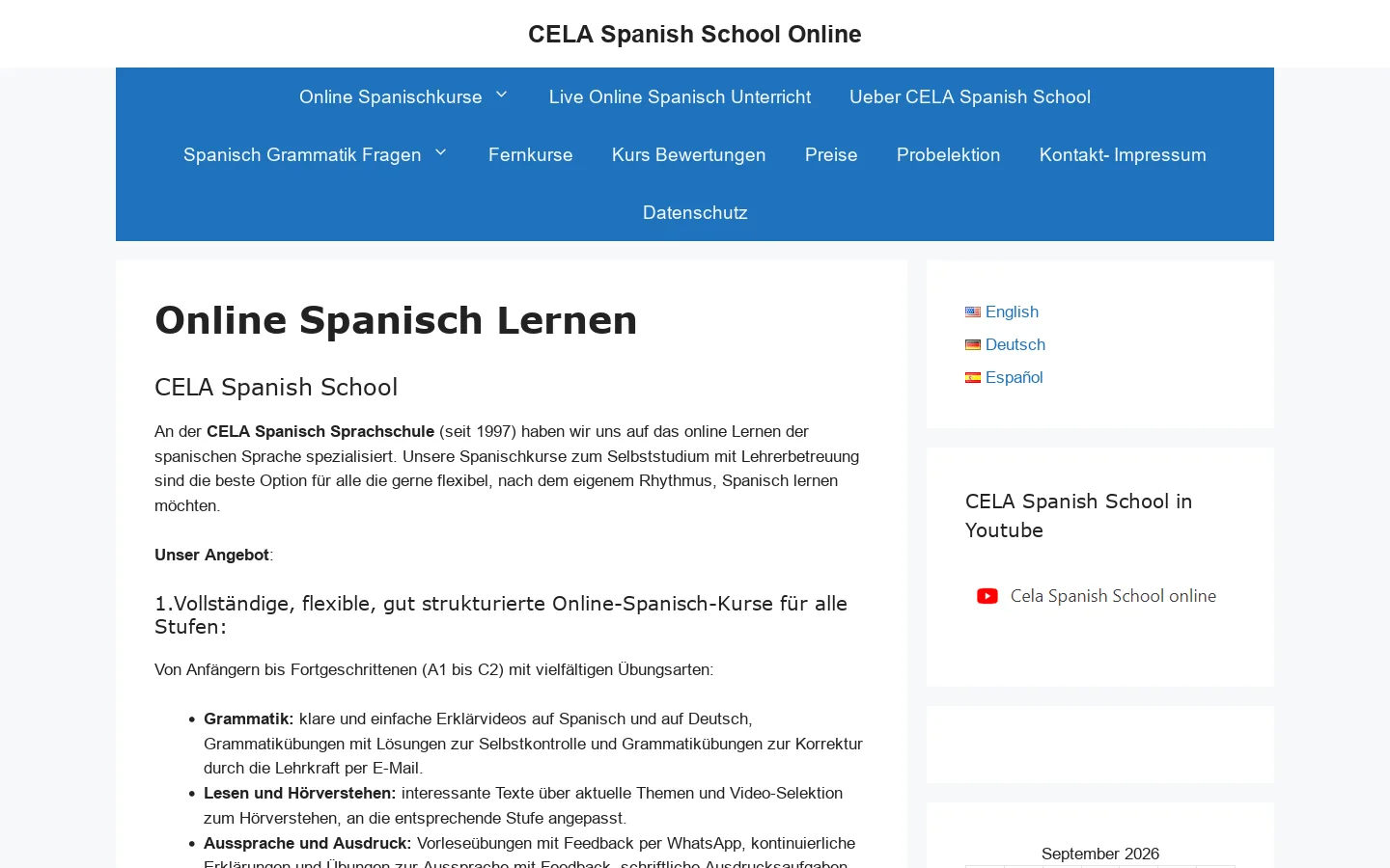 Learn Spanish Online CELA Spanish School Online Homepage screenshot