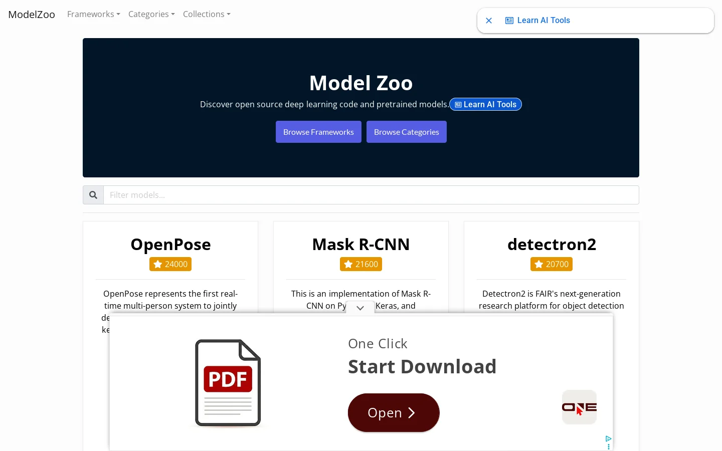 Model Zoo Homepage screenshot