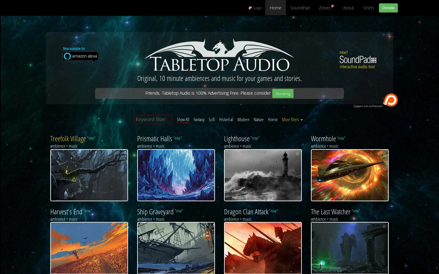 Tabletop Audio Homepage screenshot