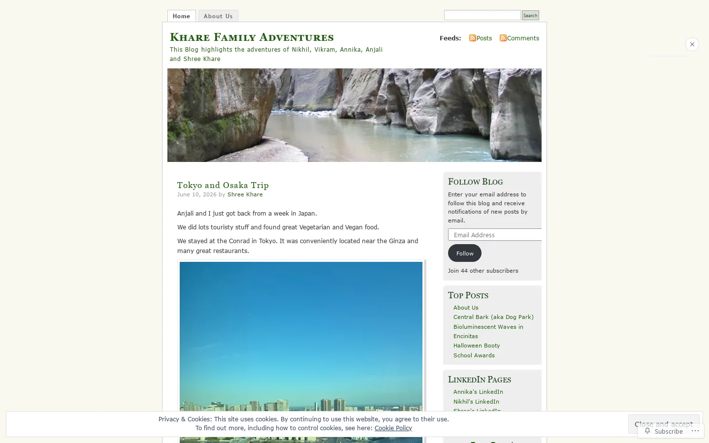 Khare Family Adventures Homepage screenshot