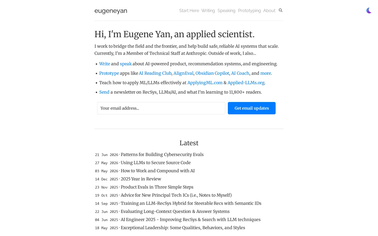 Eugene Yan Homepage screenshot