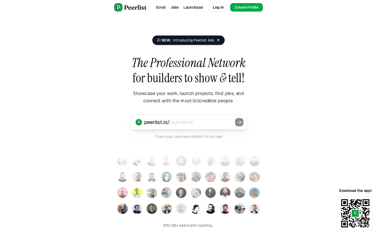 Peerlist Homepage screenshot