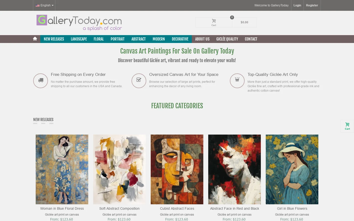 Canvas Art Paintings For Sale | Buy from Gallery Today Homepage screenshot