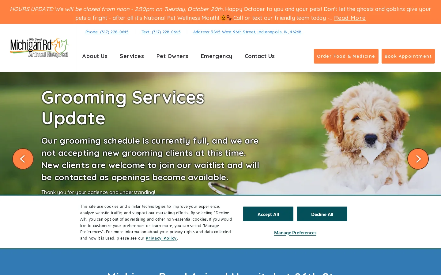 Family Veterinarian in Indianapolis, IN | College Park Animal Hospital Homepage screenshot