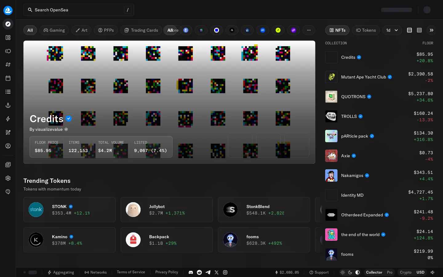 OpenSea, exchange everything Homepage screenshot
