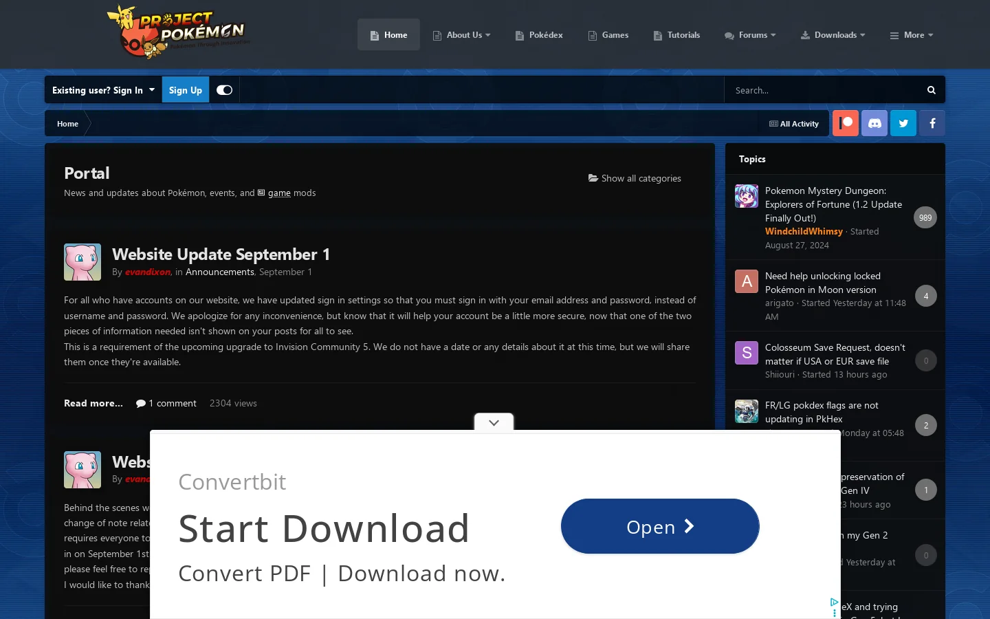 Project Pokemon Forums Homepage screenshot