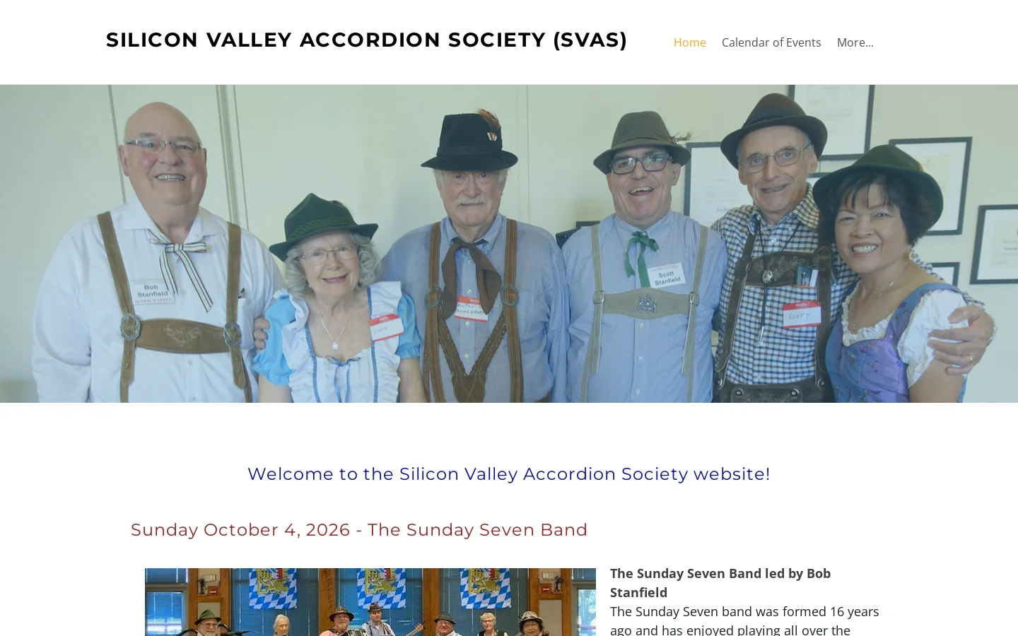 SILICON VALLEY ACCORDION SOCIETY (SVAS) - Home Homepage screenshot