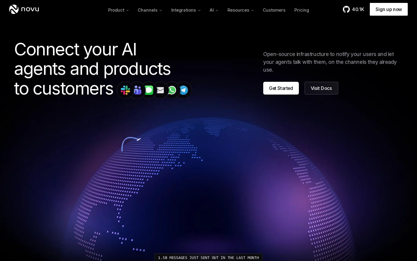 Novu Homepage screenshot