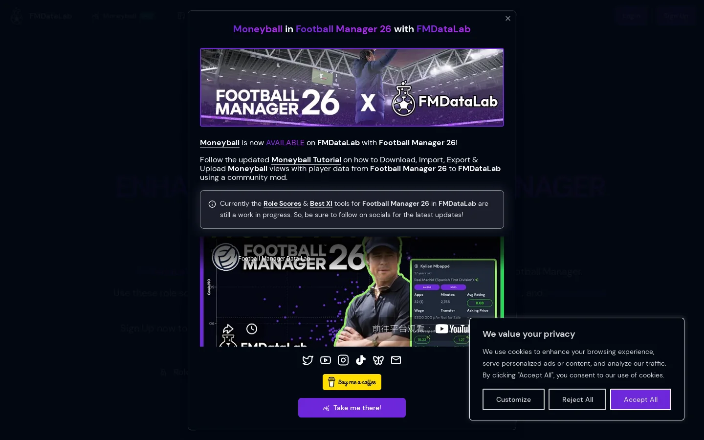 Football Manager Data Lab Homepage screenshot