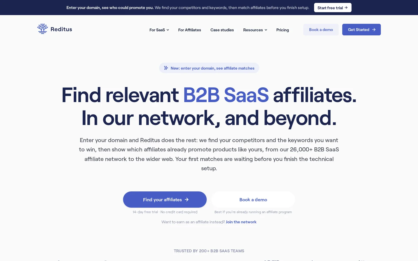 B2B SaaS Affiliate Network | Reditus Homepage screenshot
