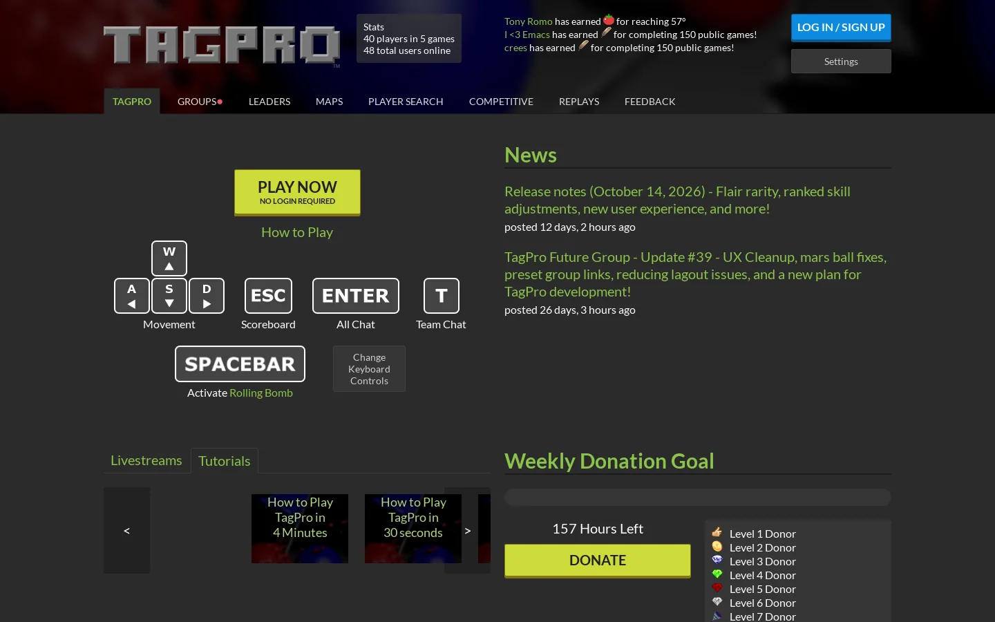 TagPro Capture the Flag Homepage screenshot