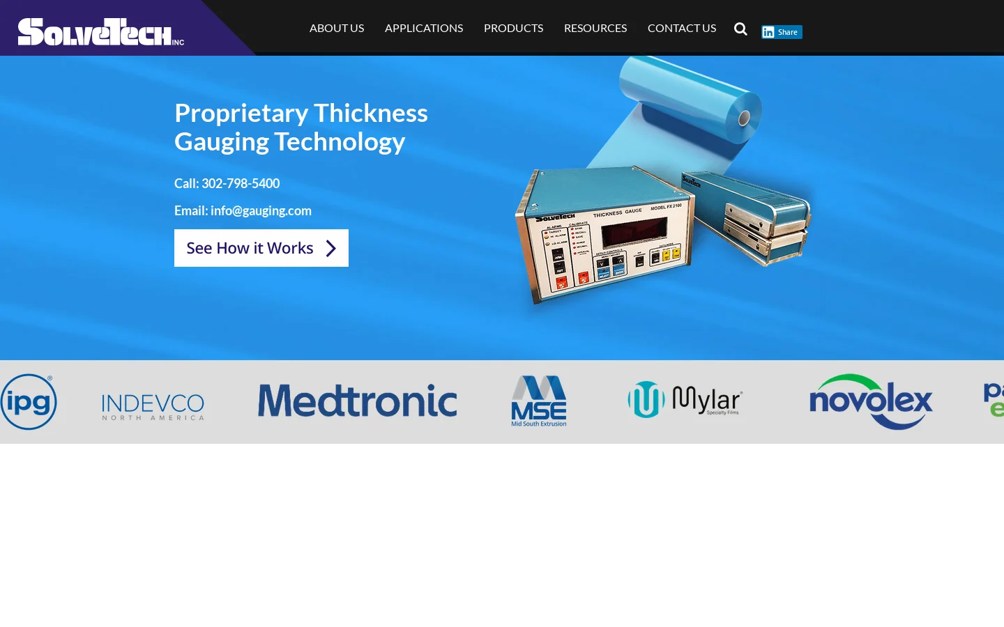 SolveTech Inc. | Precision Thickness Gauging | Non Contact | High Performance Homepage screenshot