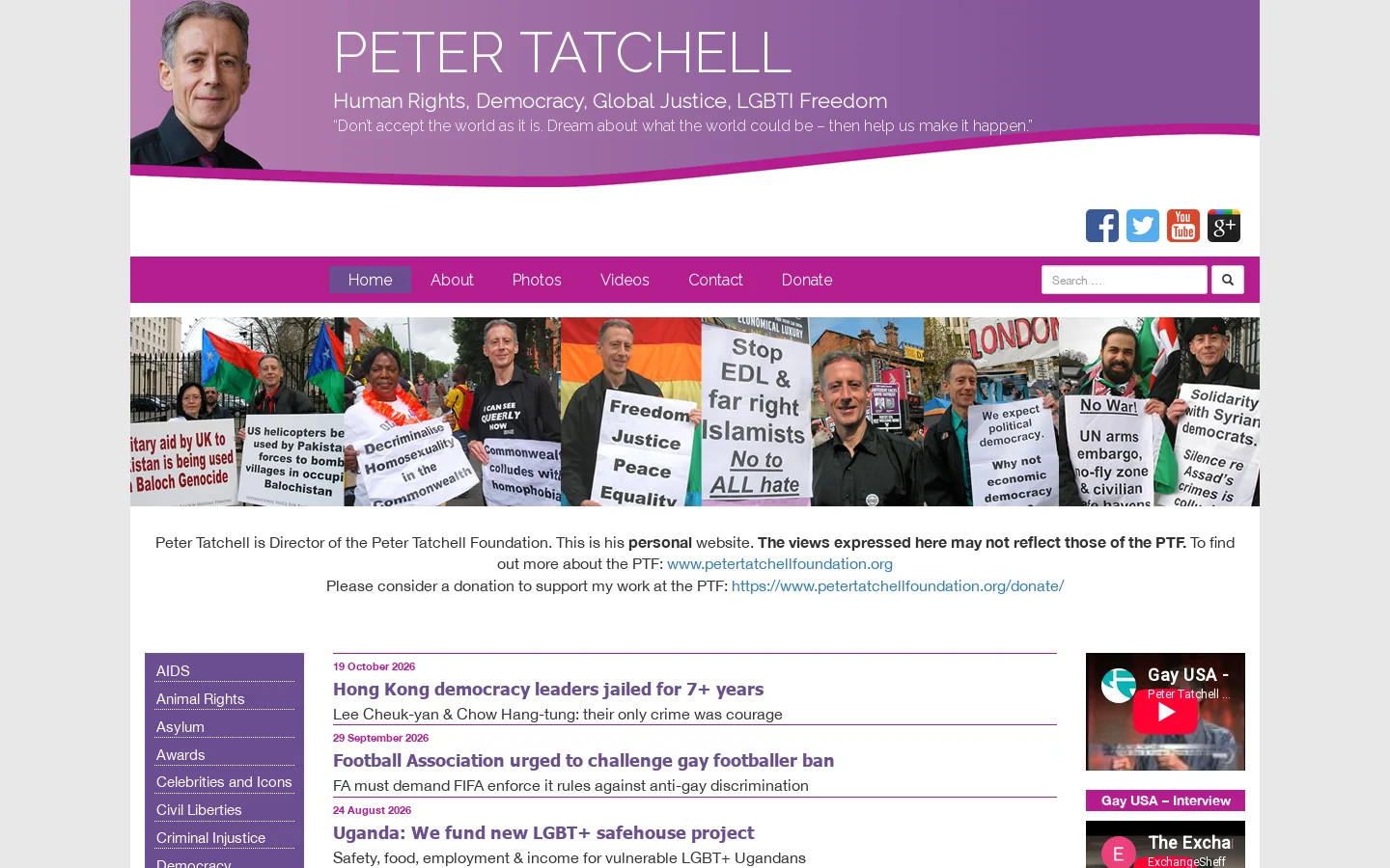 Peter Tatchell Homepage screenshot