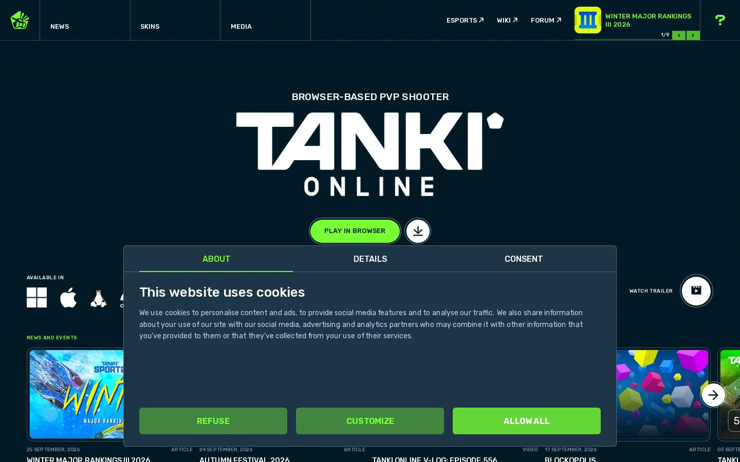 Tanki Online Homepage screenshot